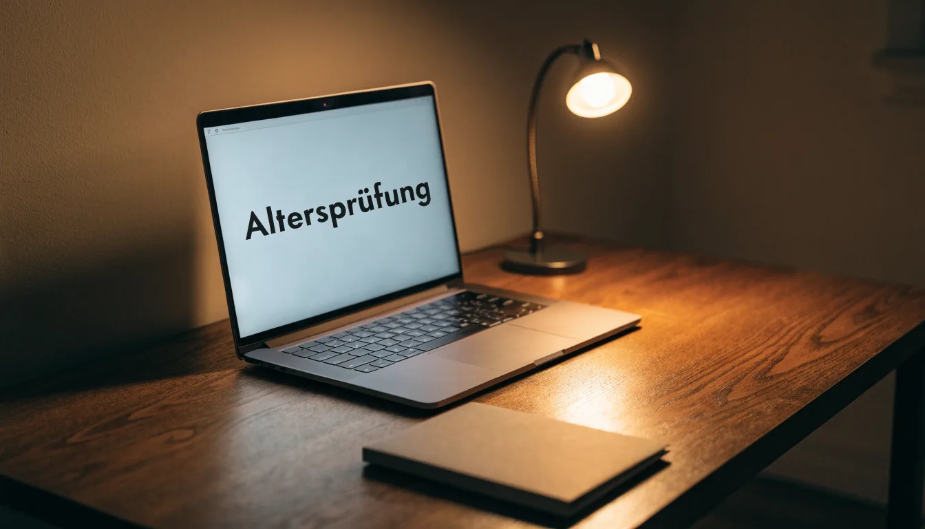 Eine Waage aus Messing und ein geschlossener Ordner ohne Beschriftung stehen neben einer Tischlampe auf einem Schreibtisch.