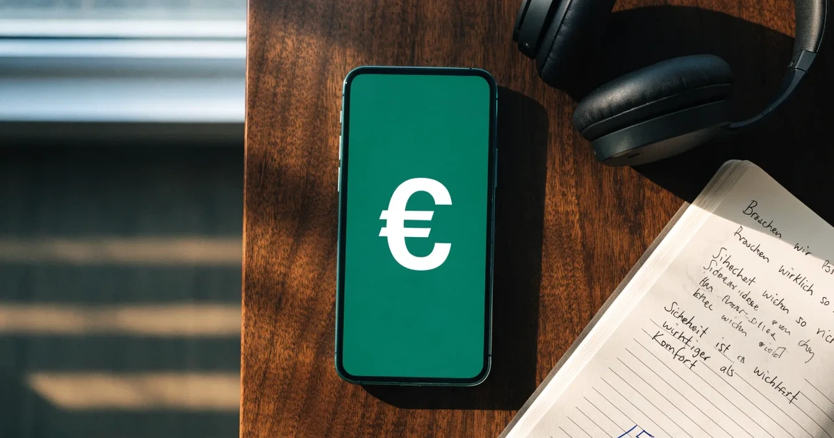 Ein Smartphone mit schwarzem Display liegt neben Kopfhörern auf einem Schreibtisch, daneben ein aufgeschlagenes Notizbuch.