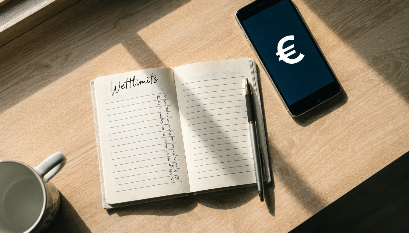Ein Notizbuch mit handschriftlichen Notizen und ein Stift liegen auf einem Holztisch neben einem Smartphone mit dunklem Bildschirm.