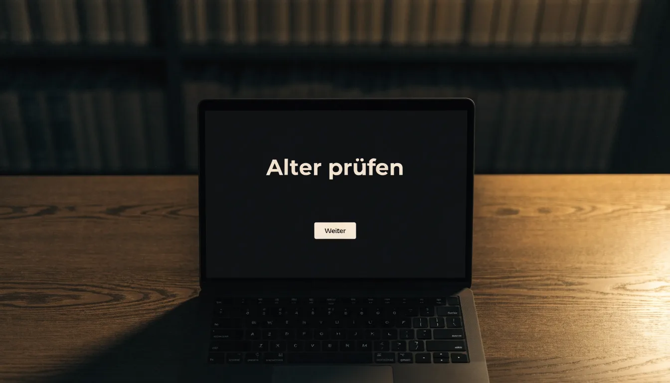 Eine Messingwaage steht auf einem dunklen Holztisch, dahinter eine unscharfe Regalwand mit geschlossenen Büchern.