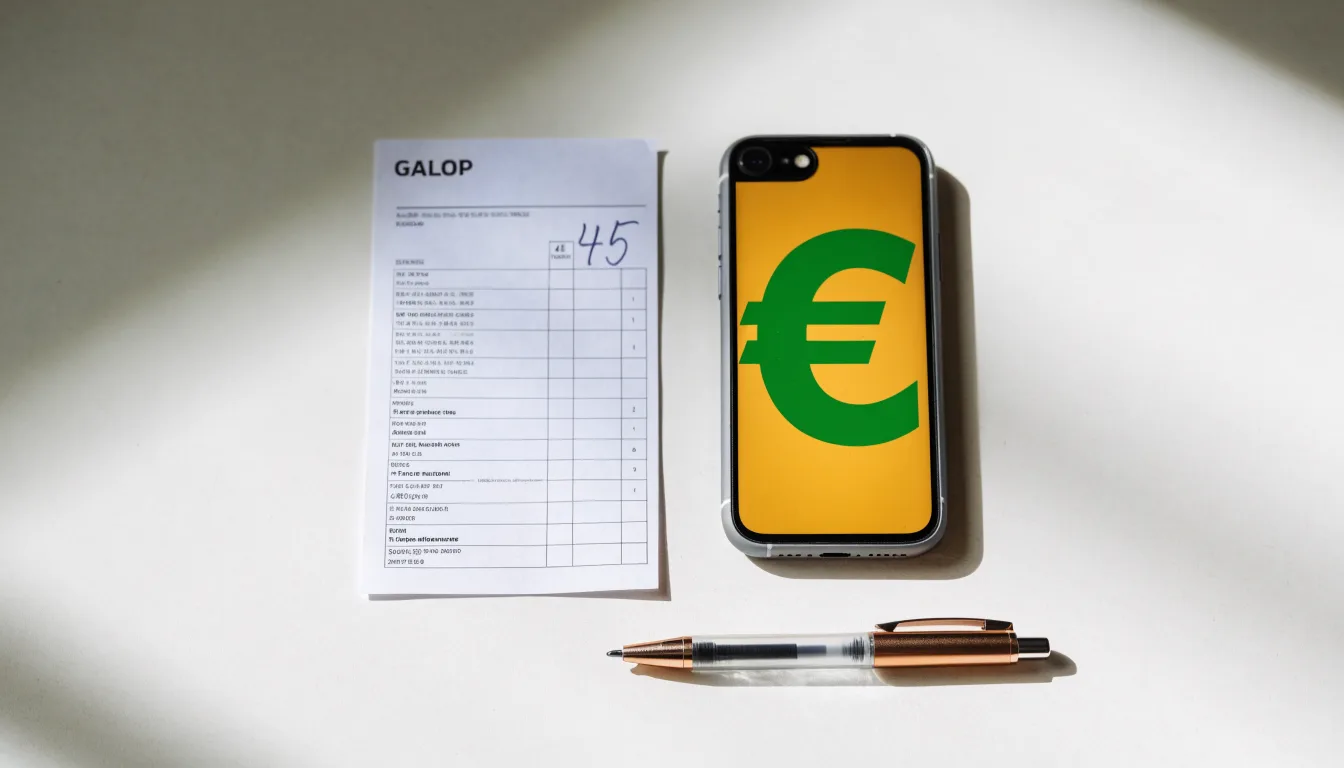 Ein leerer Papier-Wettschein liegt neben einem Smartphone mit dunklem Display auf einer hellen Tischplatte, daneben ein Kugelschreiber.