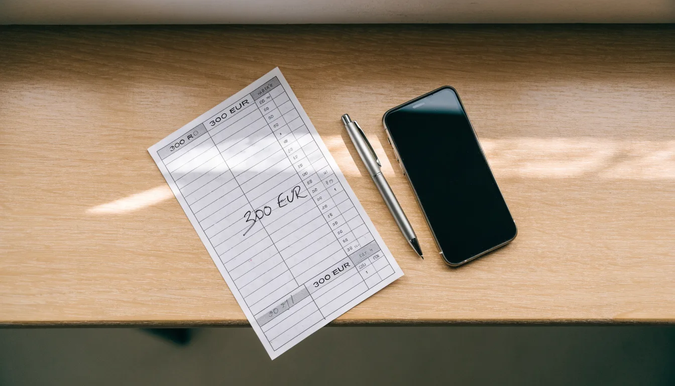Ein leerer Papier-Wettschein und ein Kugelschreiber liegen neben einem Smartphone mit dunklem Display auf einem Tisch am Fenster.