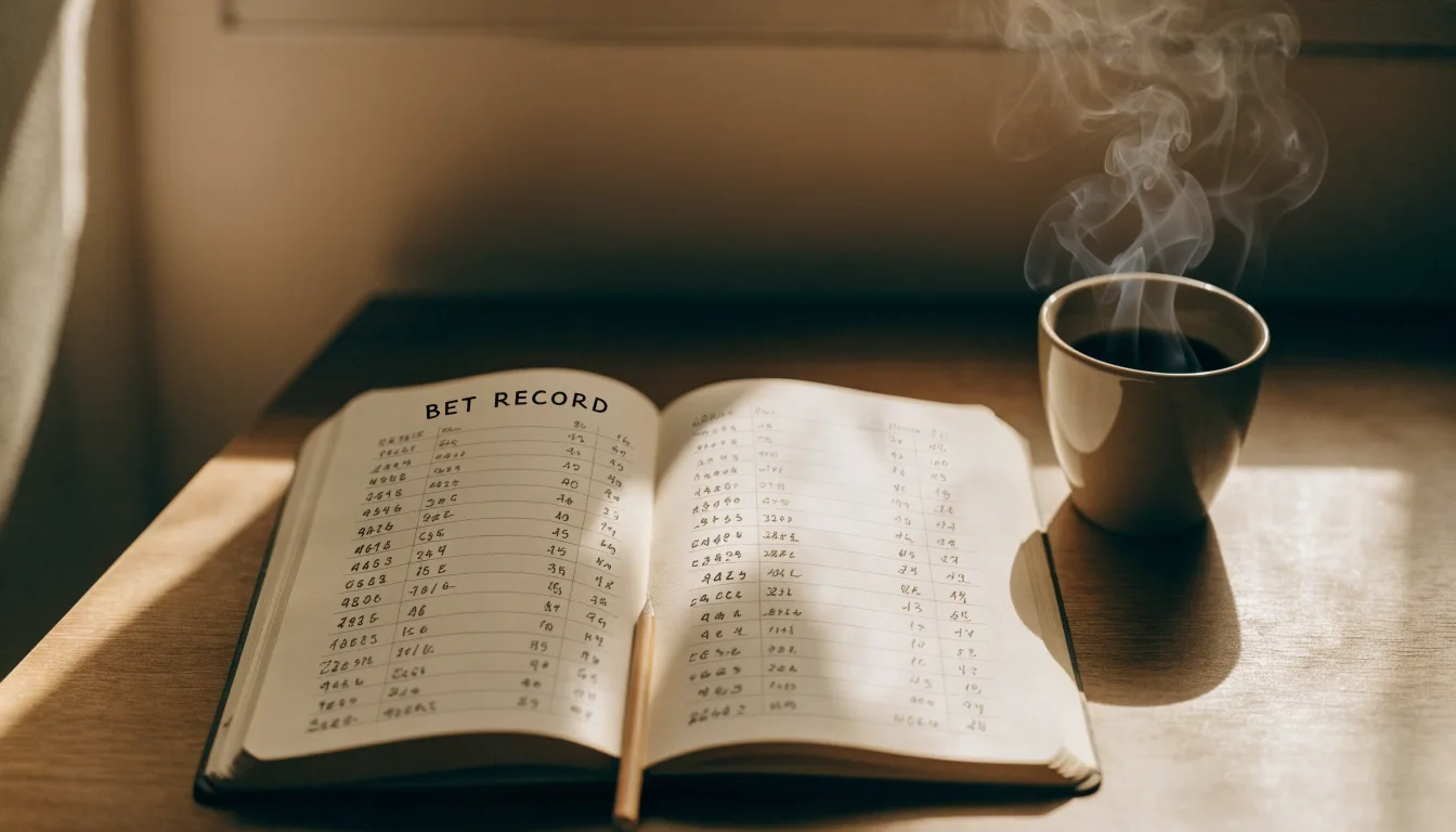 Ein Notizbuch mit handschriftlichen Notizen und einem Bleistift liegt auf einem Tisch, daneben steht eine Kaffeetasse im Morgenlicht.